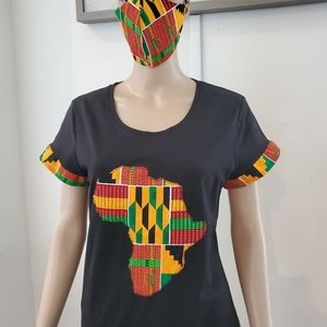 Tshirt with African Prints/kente and masks